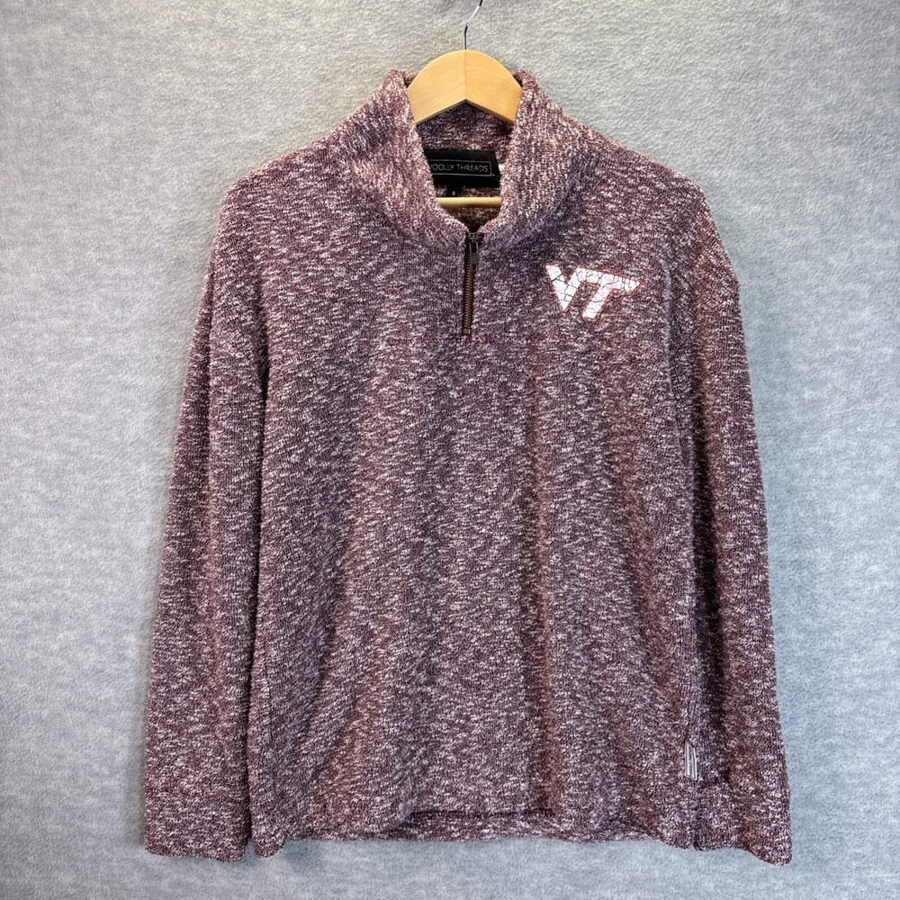 Virginia Tech W's S 1/4 Zip Mock Collar‎ Pullover Fleece Jacket Logo Distressed